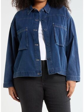 Max Studio London NWT Indigo Denim Utility Jacket Oversized Shacket 2X Plus